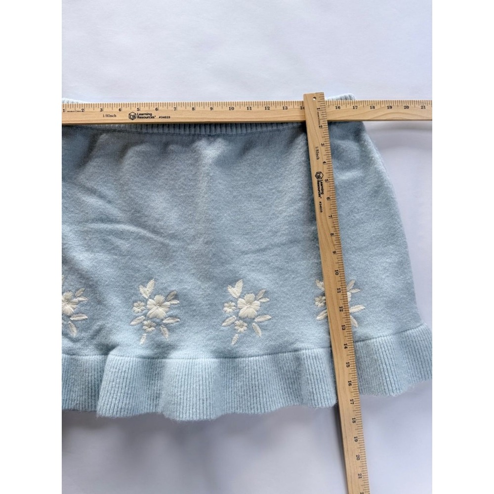 Francesca's Knit Mini Skirt Women XL Blue Floral Embroidered Ruffle‎ Hem 702FR - Picture 10 of 11